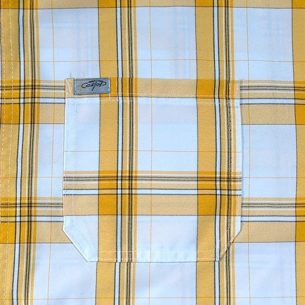 VTG CalTop Plaid Button Up Shirt Mens 2X Yellow White Short Sleeve Made in USA - Picture 4 of 7